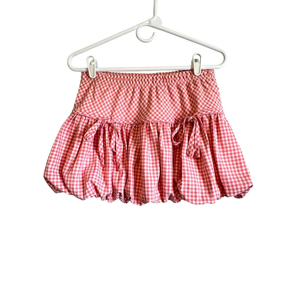 Free Haven Red White Gingham Bubble Mini Skort Bows Medium Coquette Y2K Picnic